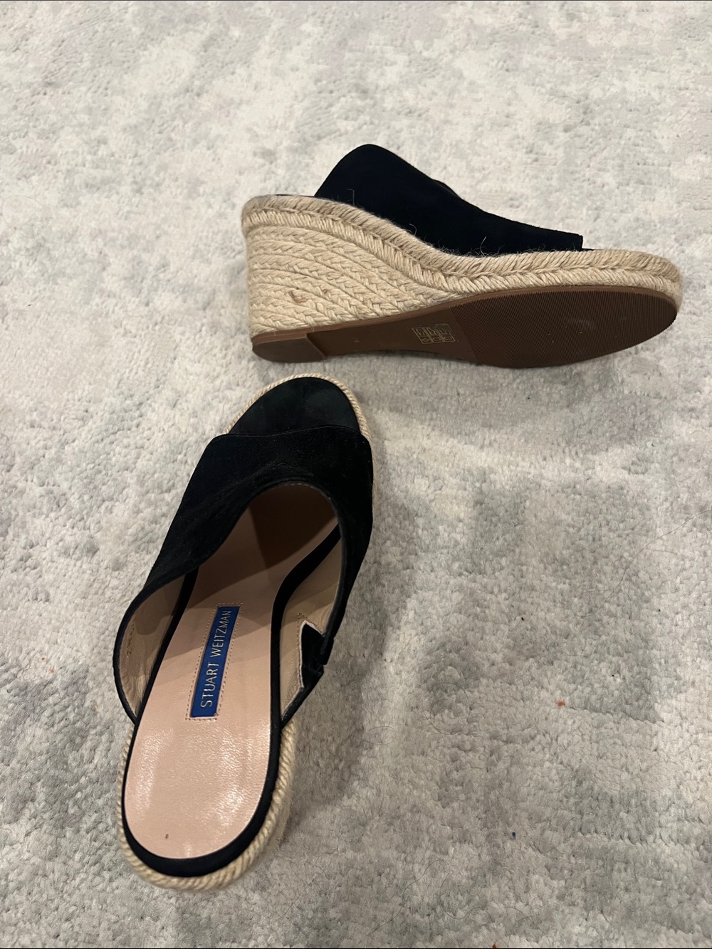 Stuart Weitzman Black Suede Espadrille Wedge Slides - Picture 3 of 4